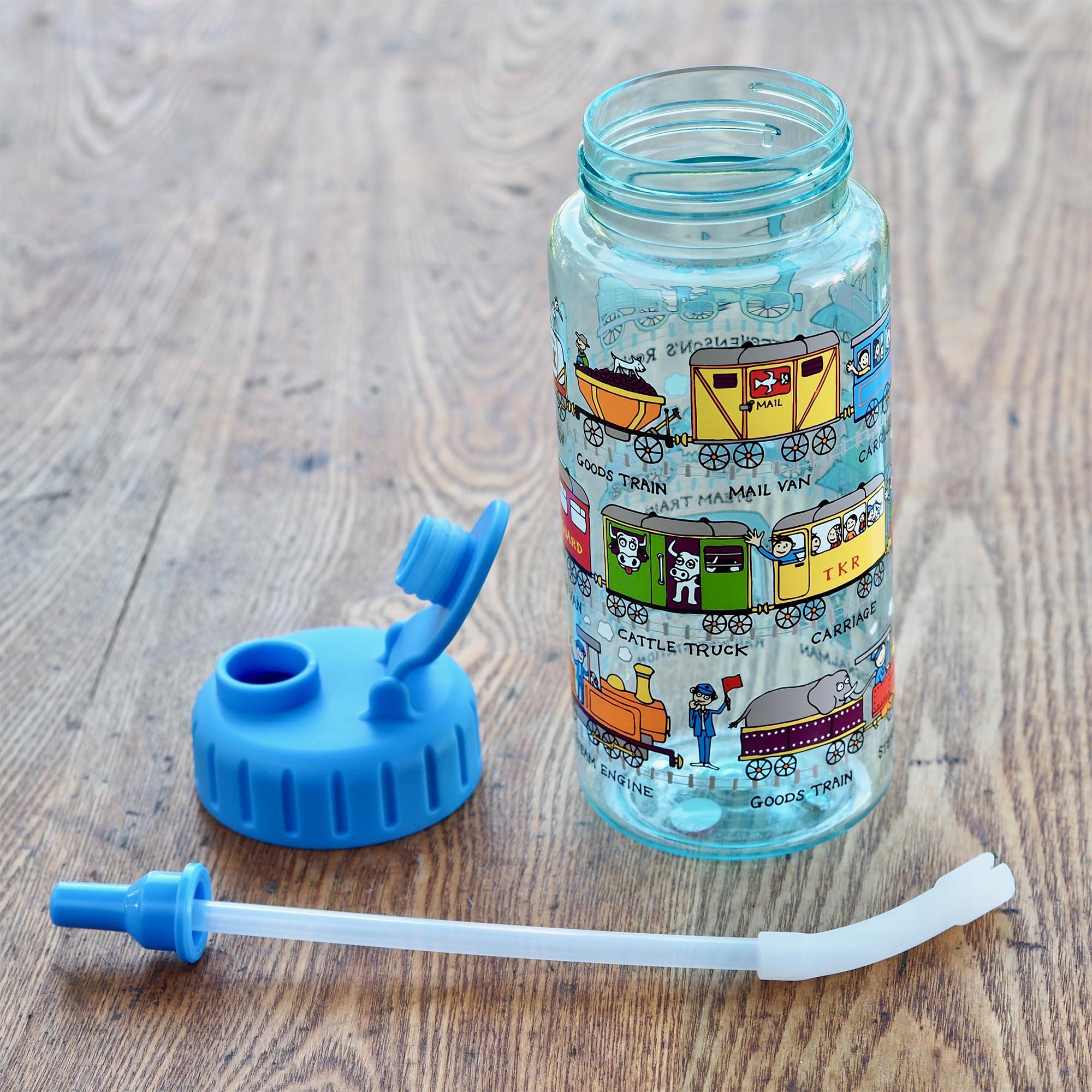 Kids Trains Design Drinking Bottle with straw