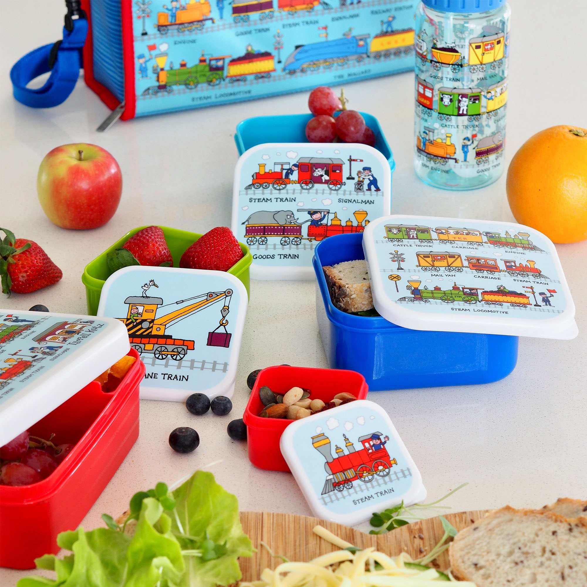 Juego de 4 Cajas de Merienda de Trenes para Niños