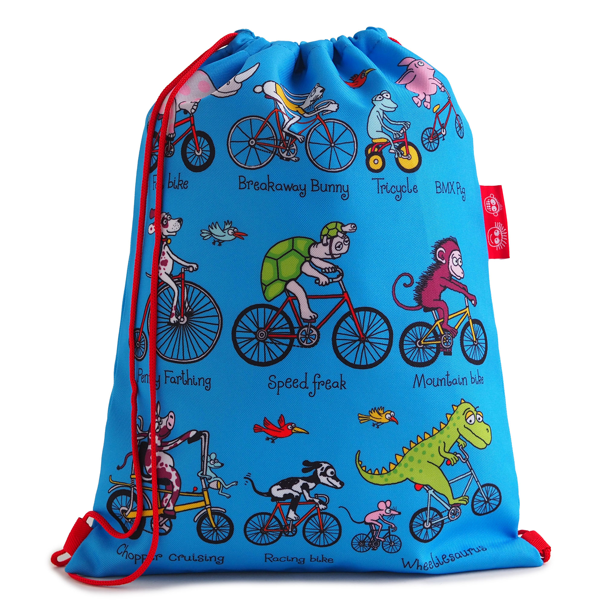 Kids Animals On Bikes Waterproof Drawstring Bag - Recycled