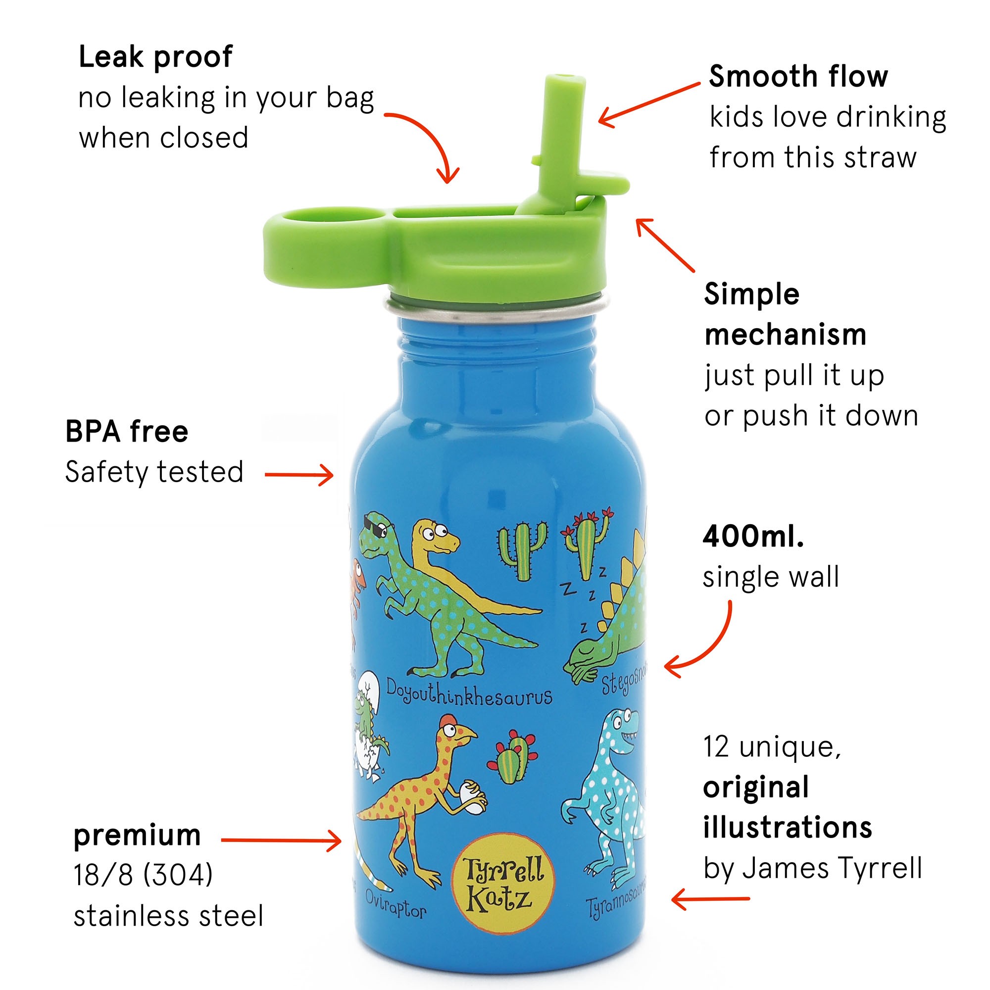 Dinosaurs Stainless Steel Drinking Bottle