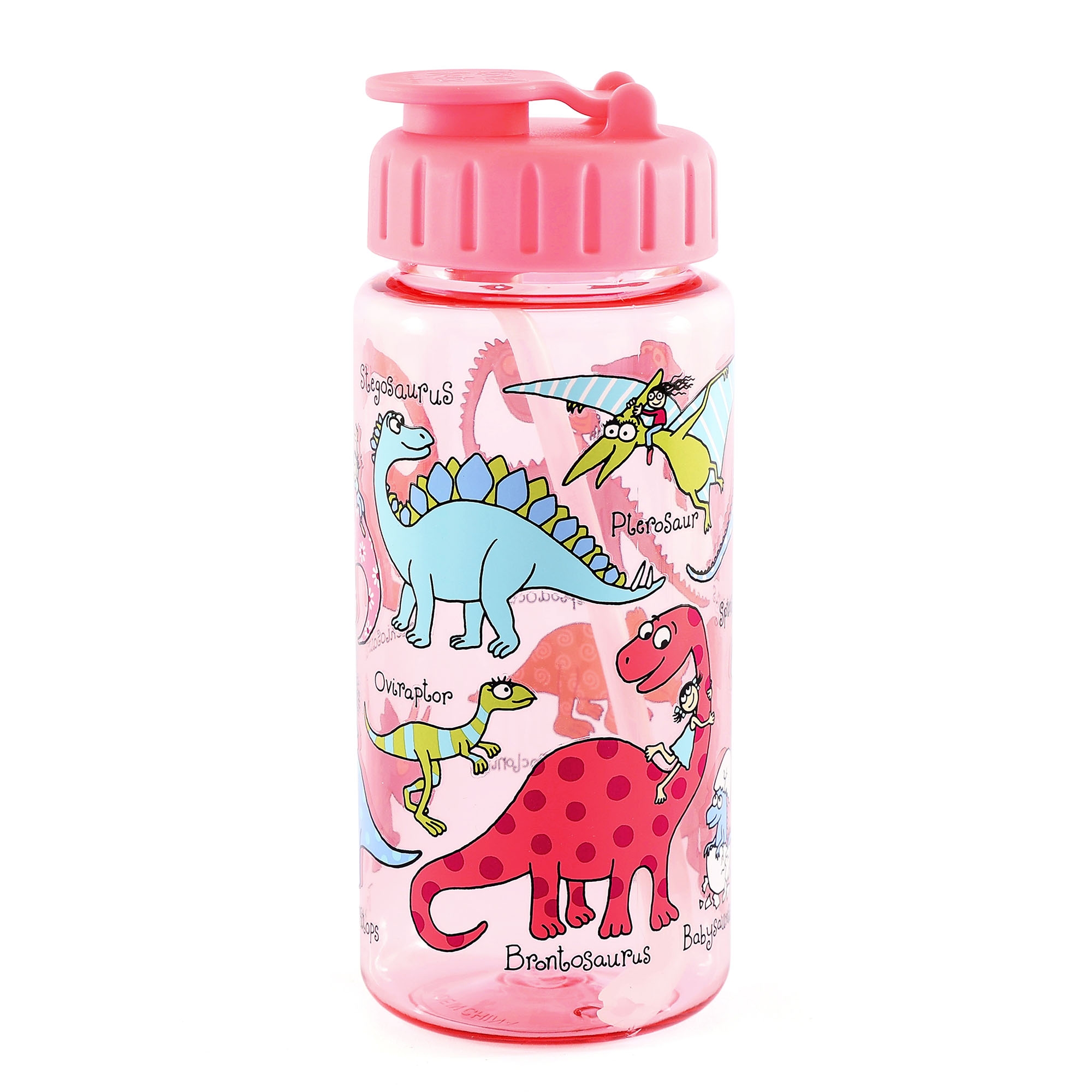 Kids Dinosaurs Pink Drinking Bottle With Straw